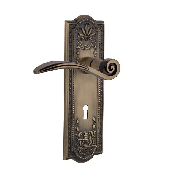 Nostalgic Warehouse MEASWN_PRV_234_KH Swan Privacy Door Lever Set with Meadows Rose and Decorative Keyhole for 2-3/4" Backset