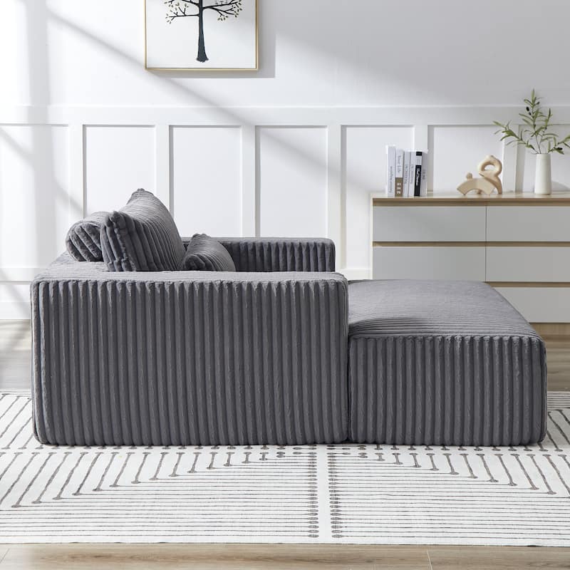 Roomfitters 62.5" Modern Corduroy Lounge Chair with Removable Ottoman, Stylish Sleeper Sofa with Pillows, for Living Room