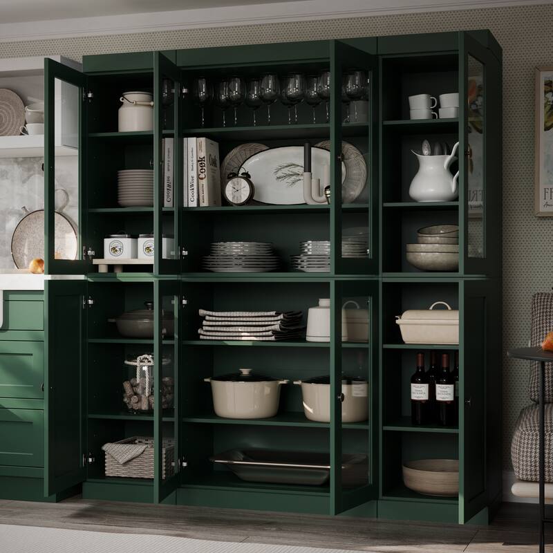 Palace Imports 100% Solid Wood 65" Pantry Cabinet with Clear Glass, Shaker Doors and Adjustable Shelves