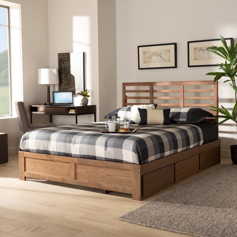 Piera Ash Brown Finished Wood 3-Drawer Platform Storage Bed