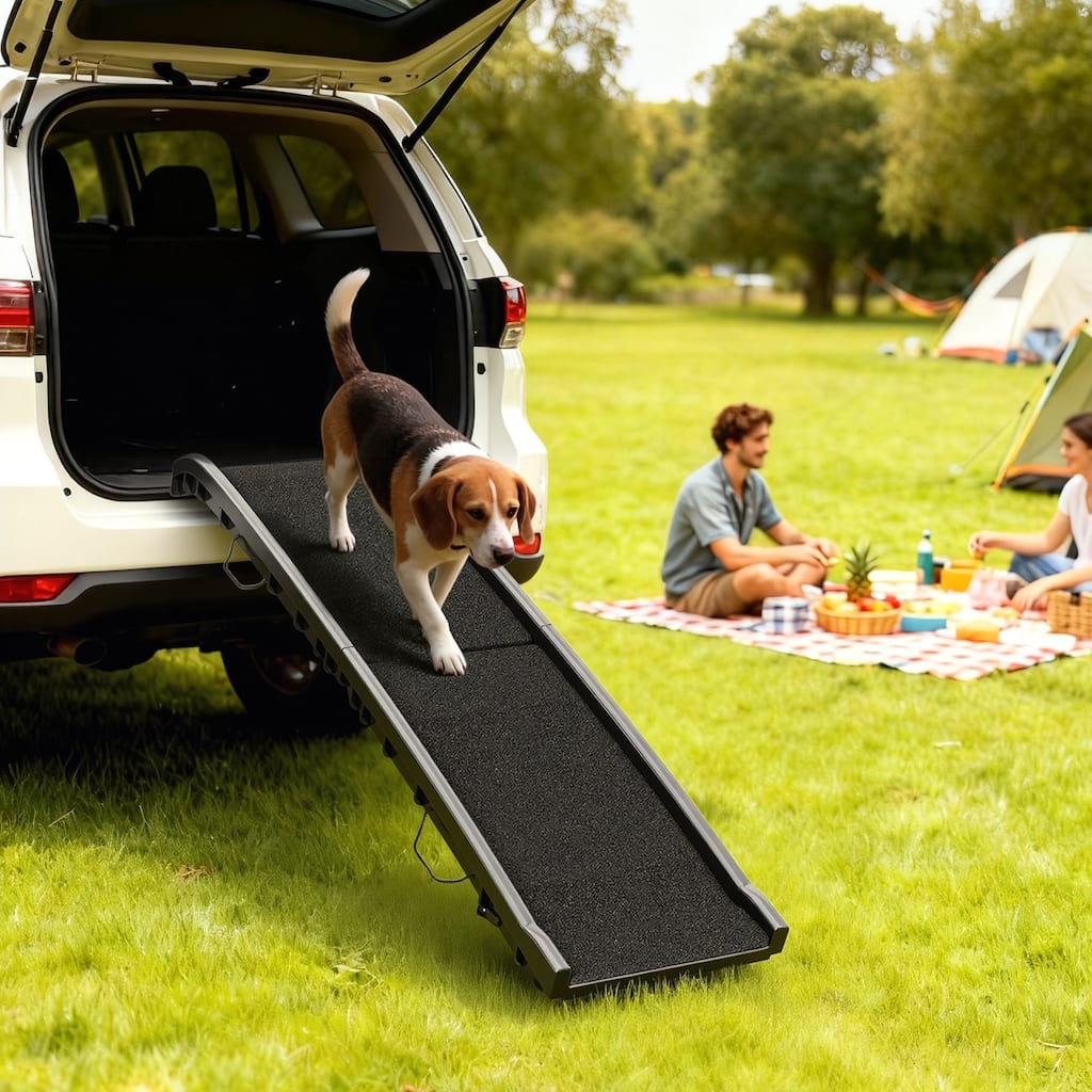 PawHut Folding Dog Ramp for Car, Truck, SUV, 61 Inches Portable Pet Ramp with Frosted Surface, Non Slip with Raised Side Rails