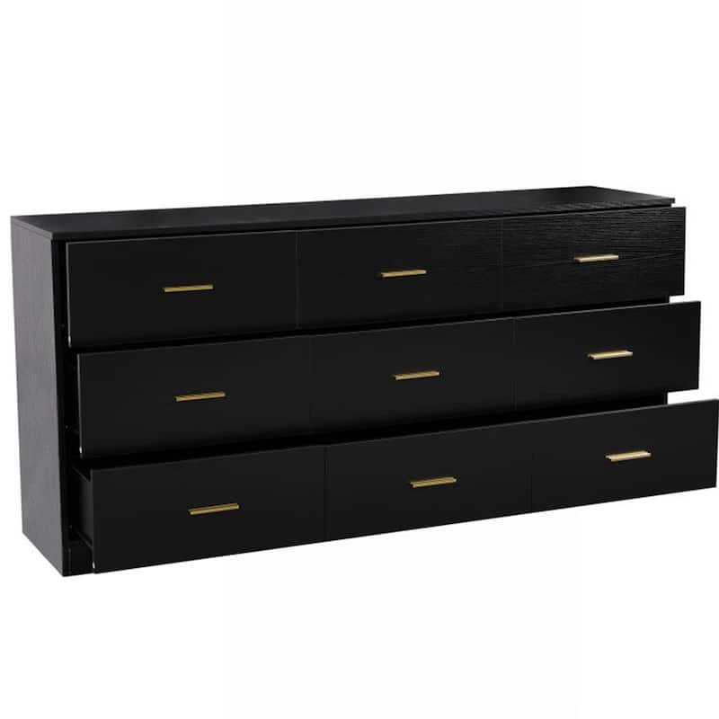 Modern Black 9-Drawer Bedroom Dresser - Wide Chest with Ample Storage for Organized Spaces，Sturdy & Safe