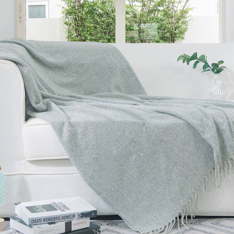 Cheer Collection Ultra Soft Knit Fringe Throw Blanket - Grey