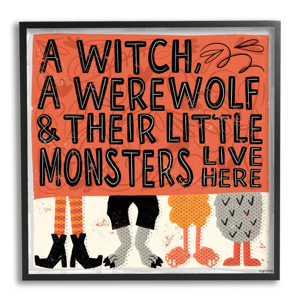 Stupell Witch Werewolf Little Monsters Live Here Halloween Family Framed Wall Art - Black