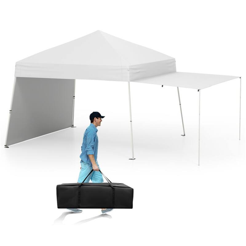10x9.2 ft Pop-Up Canopy Tent with Awning and Sidewalls Stable Metal Frame for Outdoor Use - 14 x 9.2 x 8.3/8.7 ft (L x W x H)