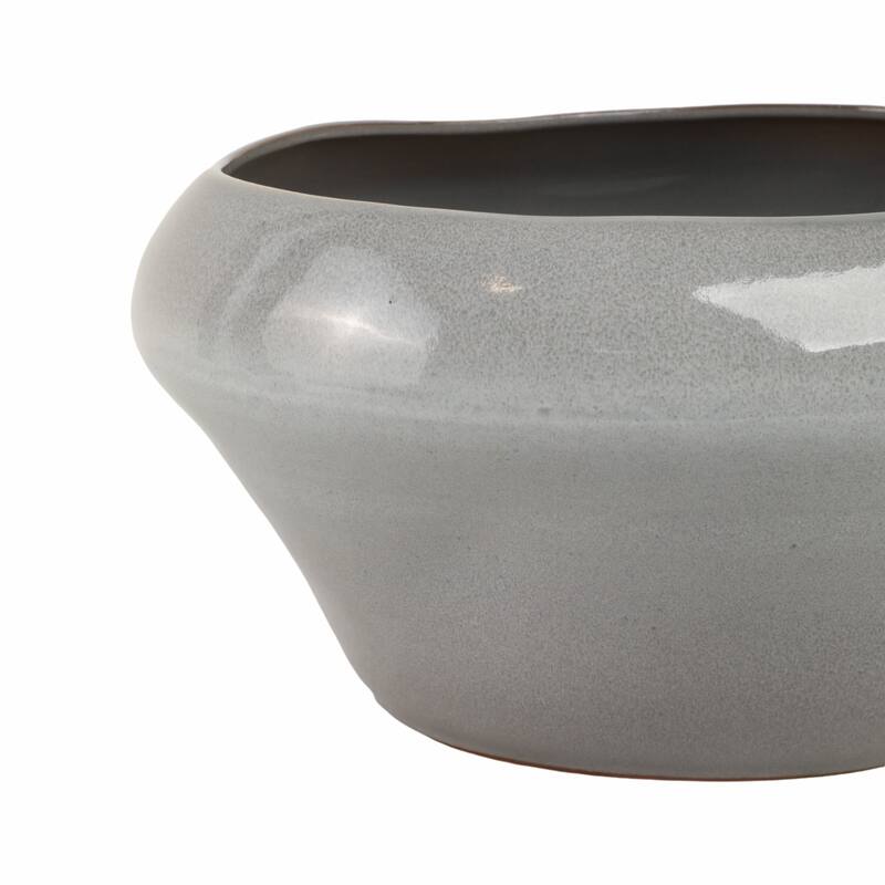 Terracotta Decorative Bowl Glazed Finish Accent Piece - 7" Gray - 13" x 13" x 7"