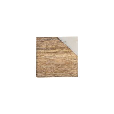 Foreside Home & Garden Set of 4 White Marble and Wood Drink Coasters - 4x4x0.5