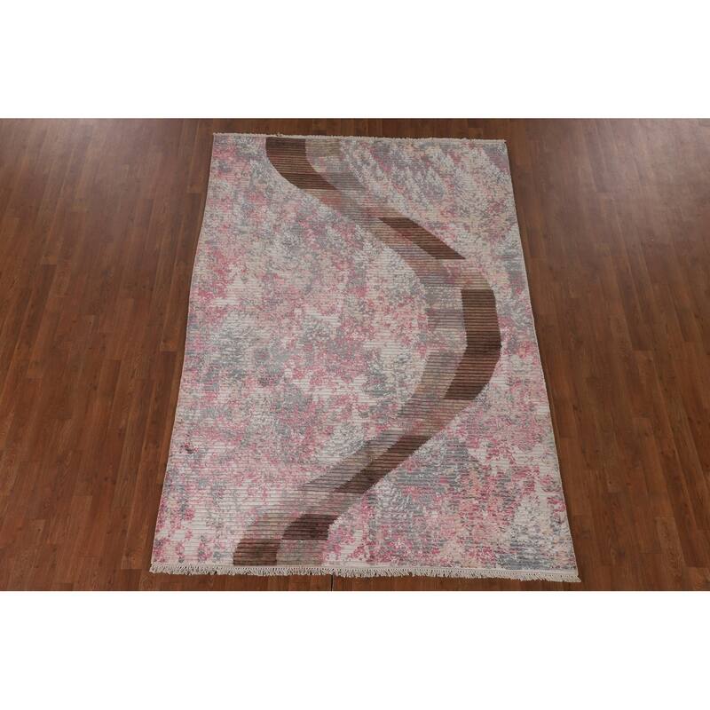 Striped Abstract Oriental Area Rug Handmade Wool Carpet - 5'8" x 7'10"