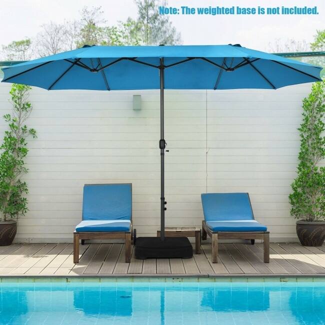 15 Feet Patio Double-Sided Umbrella with Hand-Crank System - 15.4' x 9.2' x 8.0' (LxWxH)
