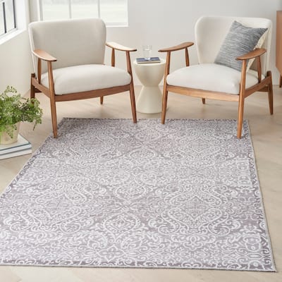 Waverly Machine Washable Botanical Damask Area Rug