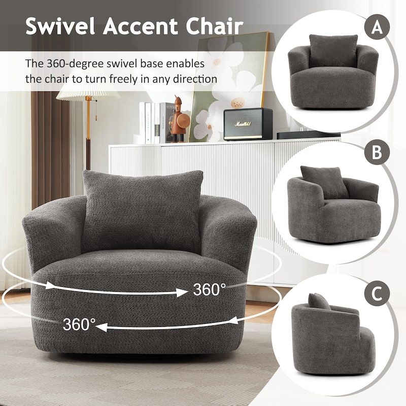 360°Swivel Chair, 38.2" Accent Chair Sofa, Upholstered Swivel Barrel Sofa Chair with a Throw Pillow
