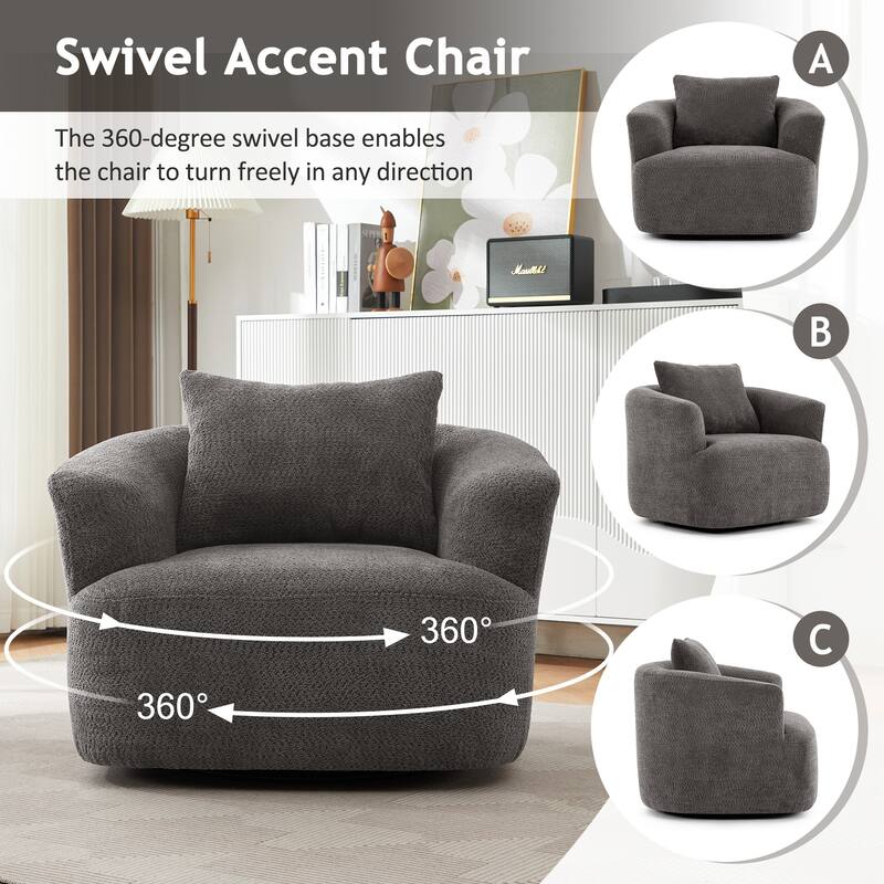 Swivel Chair Accent Chair with Pocket Spring Cushion, Upholstered Barrel Sofa Chair with a Throw Pillow