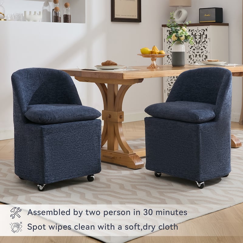 Upholstery Dining Chairs With Universal Wheels Set of 2