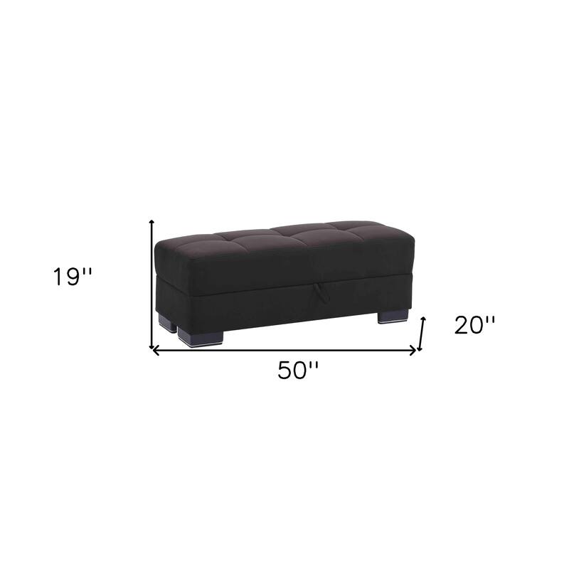 HomeRoots 50" Black and Brown Microfiber Tufted Storage Ottoman