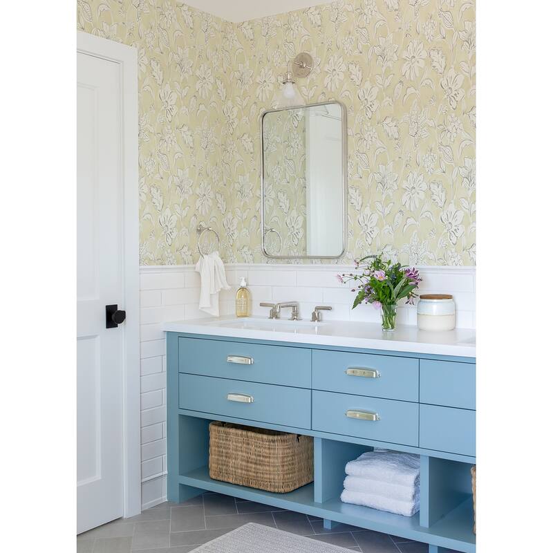 Chesapeake Plumeria Yellow Floral Trail Wallpaper