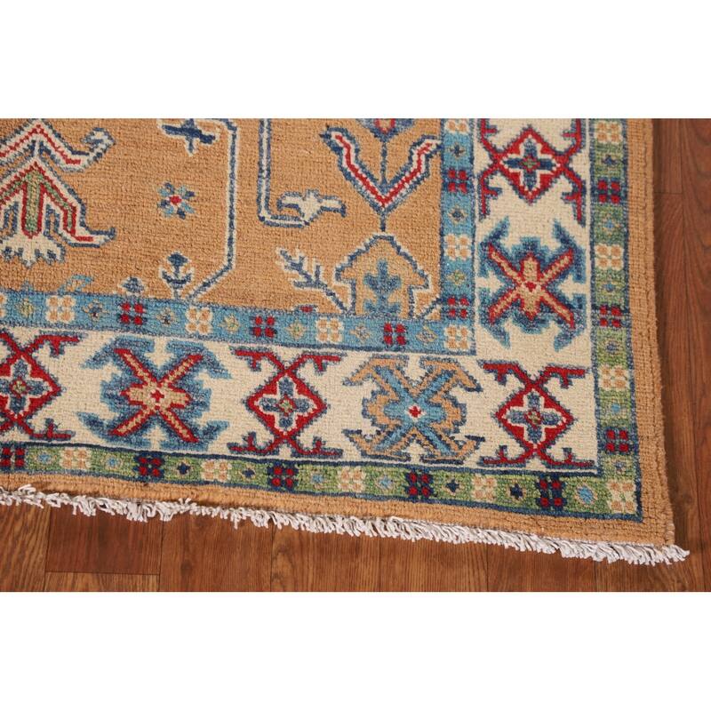 Orange Kazak Rug Hand-Knotted Wool Carpet - 3'5"x 4'10"