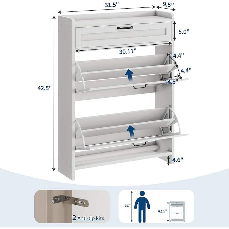 Freestanding Shoe Storage Cabinet Organizer with 2 Flip Drawers for Entryway Hallway Living Room