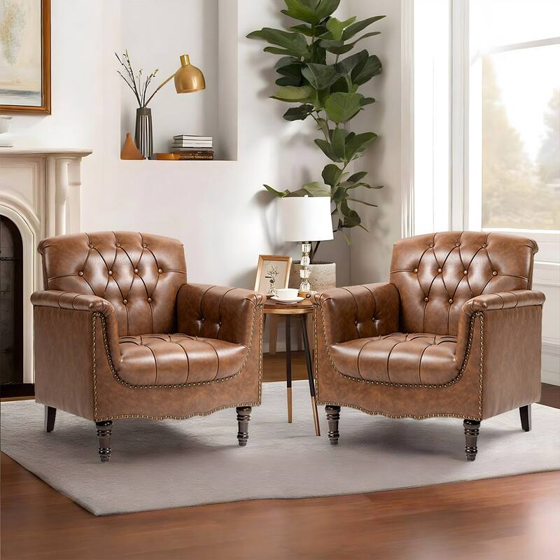 31" W Tufted Vegan Leather Accent Chairs for Living Room Set of 2