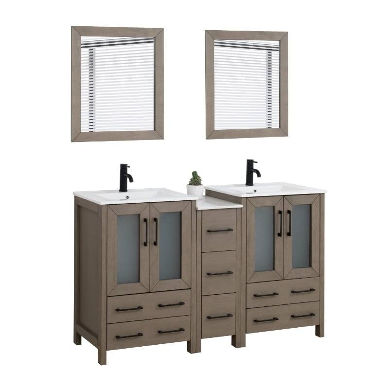 Vanity Art 60 in. Double Sink Bathroom Vanity with Top and Mirrors - 60 X 18.1 X 35.8