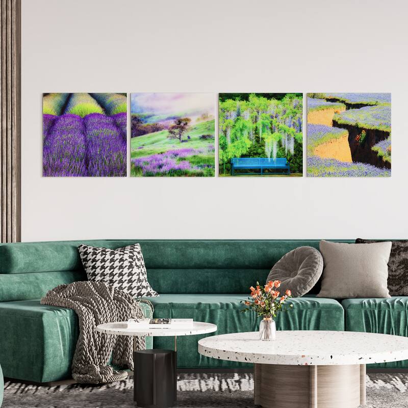 "Splendid Lavander" Frameless Free Floating Reverse Printed Tempered Glass Nature Scapes Wall Art