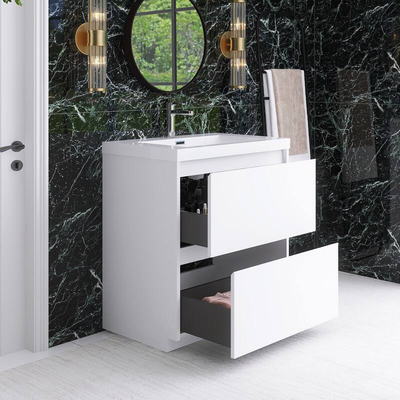 Floating Bathroom Vanity with Integrated Resin Top