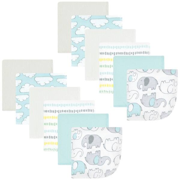 slide 1 of 1, Hudson Baby Flannel Washcloths, Neutral New Elephant 12Pk, One Size - Neutral New Elephant 12Pk - One Size