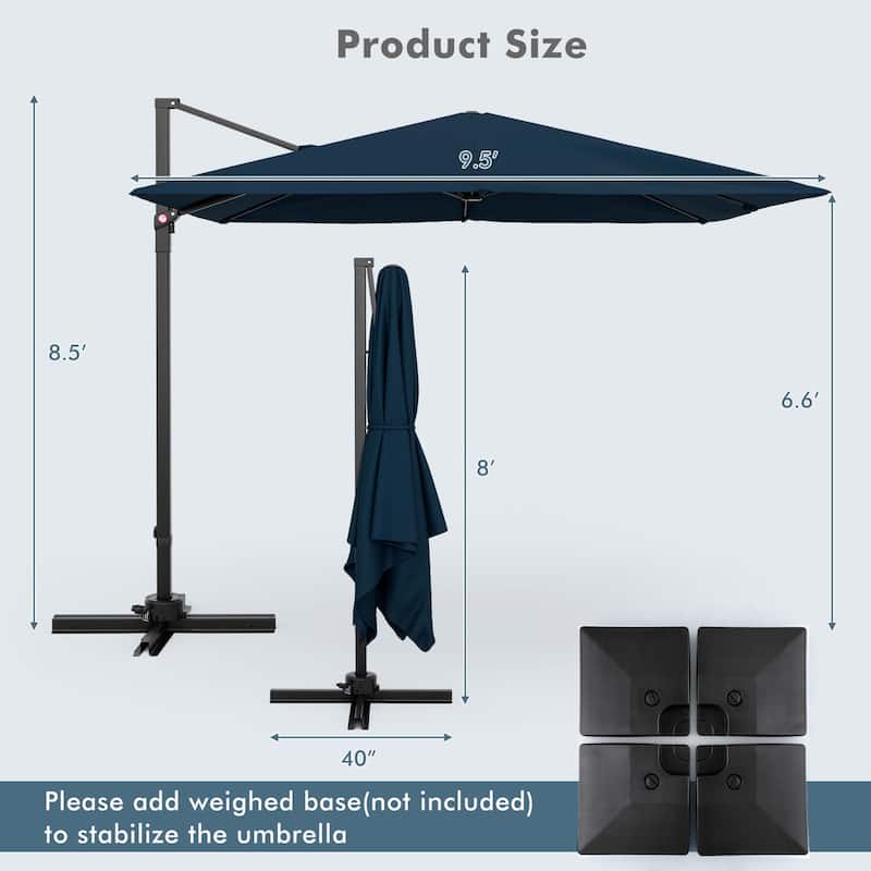 Costway Patio 9.5FT Square Cantilever Offset Hanging Umbrella 2-Tier
