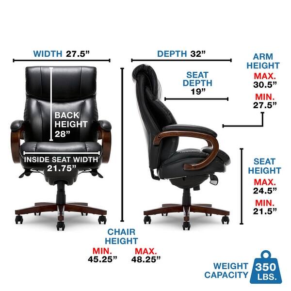 dimension image slide 1 of 2, La-Z-Boy Big and Tall Trafford Executive Office Chair with AIR Lumbar Technology