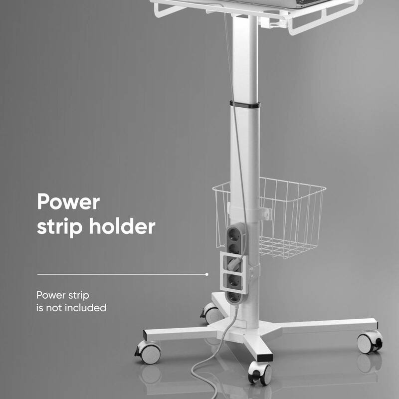 White Mobile Adjustable Height Computer Desk Cart with Swivel Wheels and Cable Management