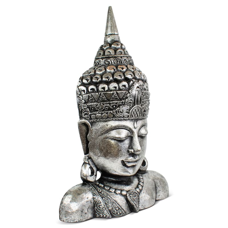 19" Gold Buddha Bust Hand Finished Decorative Sculpture, Zen Spiritual Home Accent