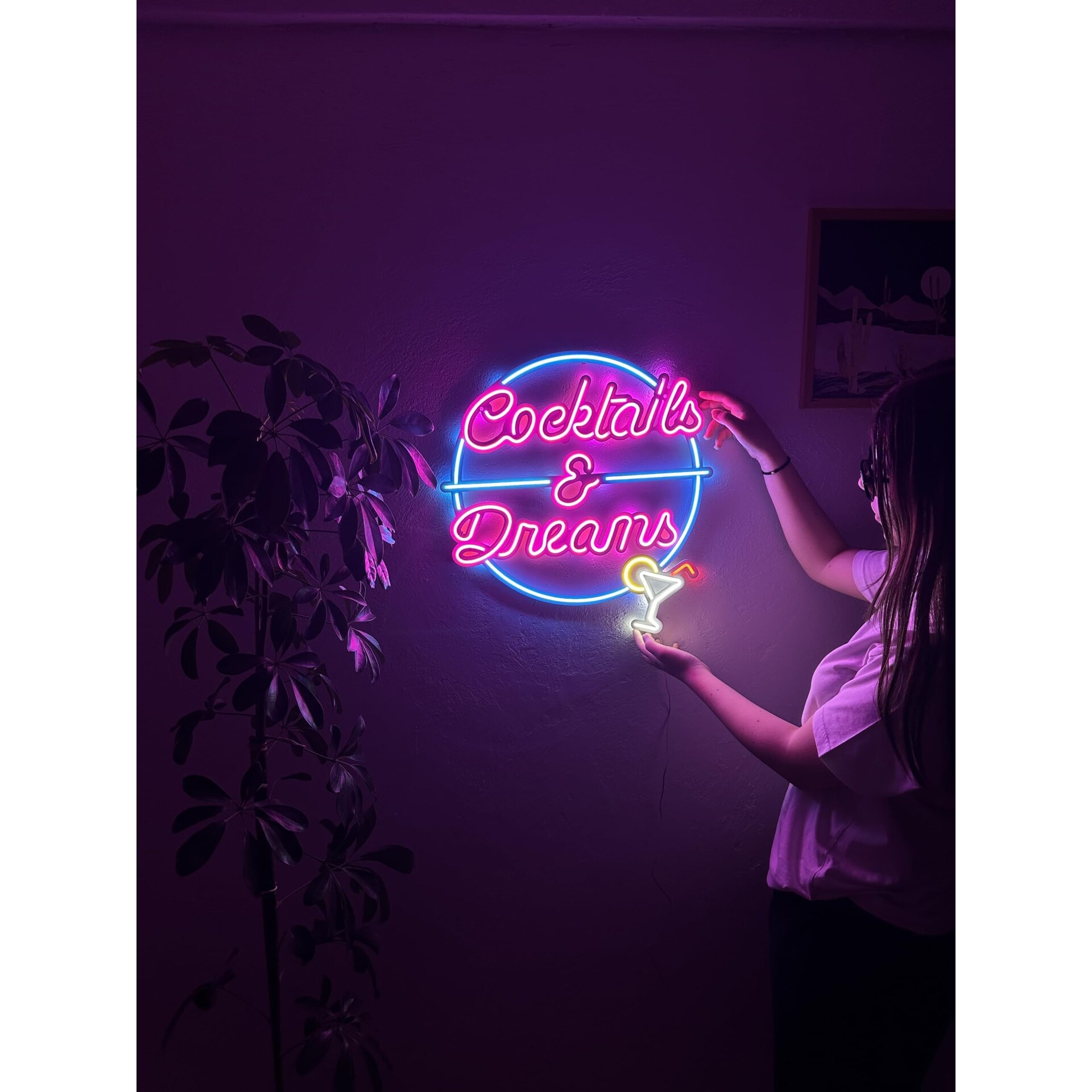 Cocktails and Dreams Neon Sign, Neon Metal Wall Decor, Neon Metal