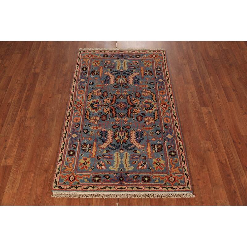 Light Blue Oushak Indian Foyer Rug Handmade Wool Carpet - 3'0"x 5'0"