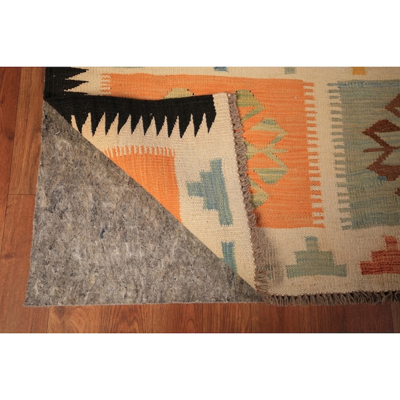 Reversible Geometric Multi-Color Kilim Area Rug Hand-Woven Wool Carpet - 7'11" x 11'2"