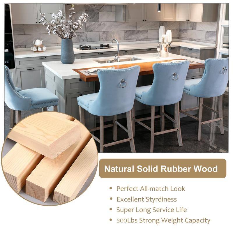 Contemporary Upholstered Velvet Barstools with Button Tufted Set of 2