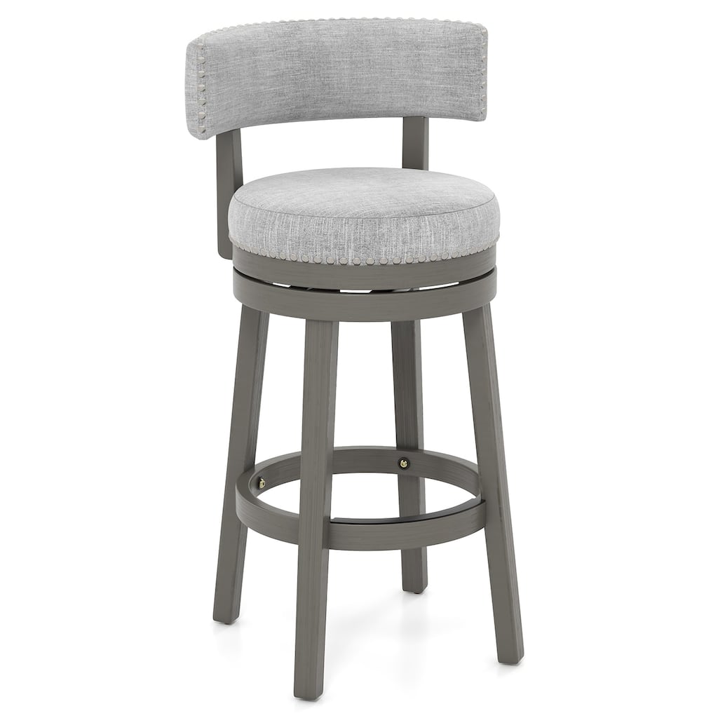 Swivel Bar Stool with Upholstered Back Seat and Footrest