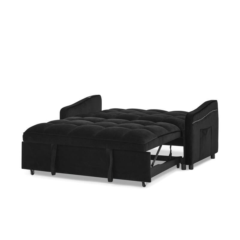Roomfitters Velvet Loveseat Sofa Bed with Pull-Out Bed, Adjustable Back, USB & Type-C Charging, Arm Pockets