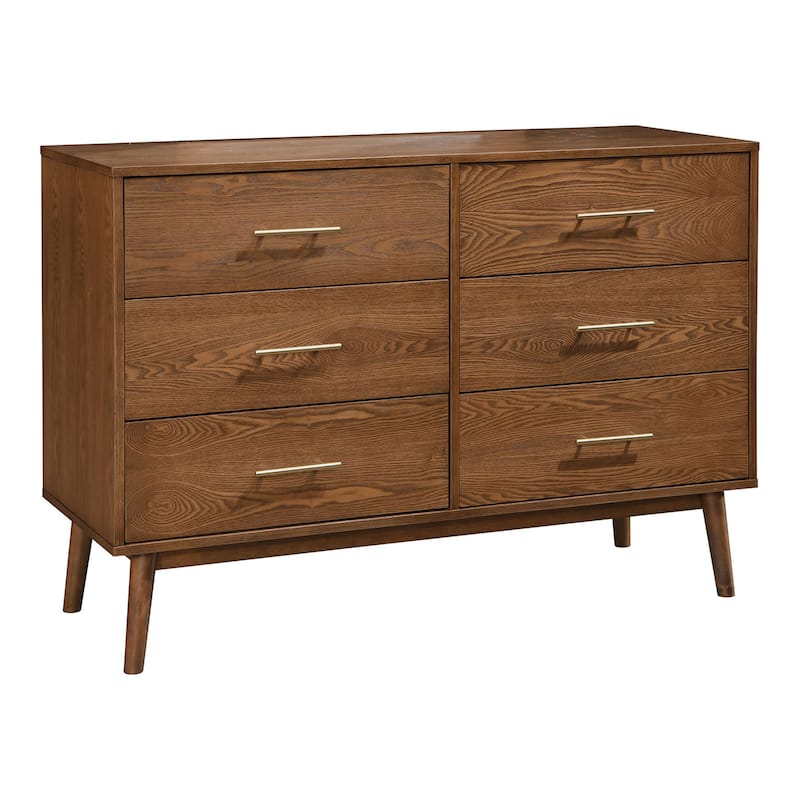 Furniture of America Beau Midcentury Walnut Dresser and Mirror Set