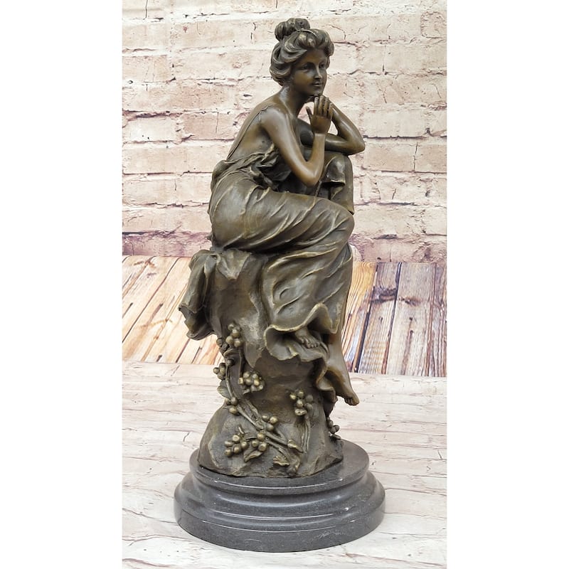 Vintage Style Resting Woman Bronze Statue Sculpture Figure 15 Inches X 6.5 Inches
