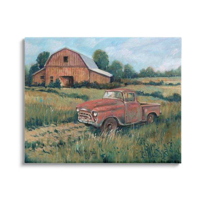 Stupell Red Pickup Truck Rural Barn Farmland Stretched Canvas Wall Art, Design by Tim OToole - 20 x 16