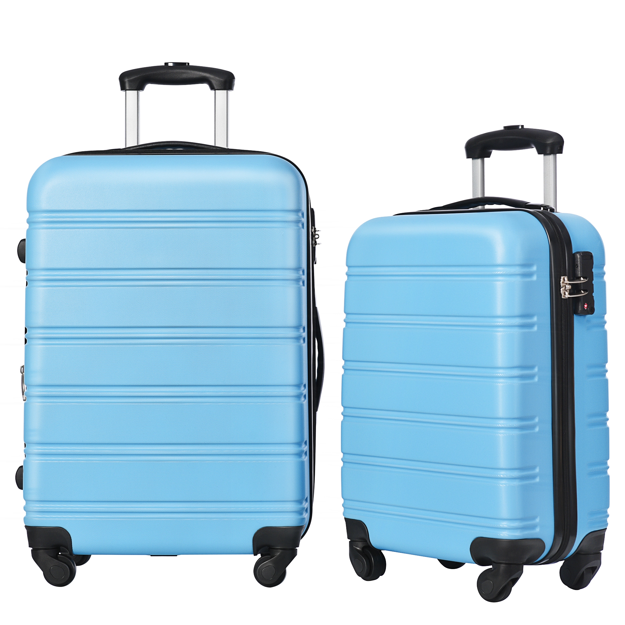 Light blue hard store shell luggage