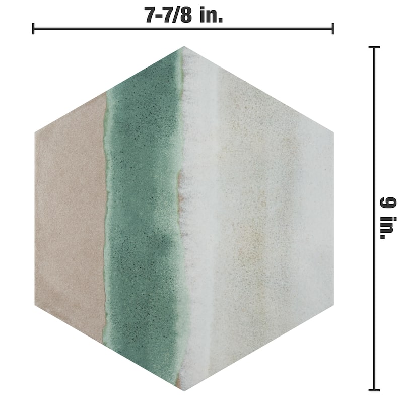 Merola Tile Matter Hex Canvas Taupe Green 7-7/8" x 9" Porcelain Floor and Wall Tile - Case (10 Tiles)