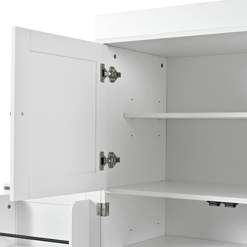 77" Tall Buffet Sideboard Storage Cabinet for Dining Room, Freestanding Kitchen Pantry Cabinetwith Drawers and Wine Racks