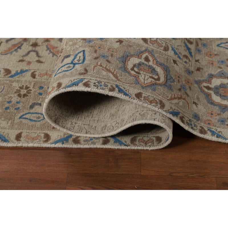 Hand Knotted Oriental 100% Wool Carpet Traditional Floral Beige & Ivories Tabriz Area Rug - 11' 0'' X 8' 2''