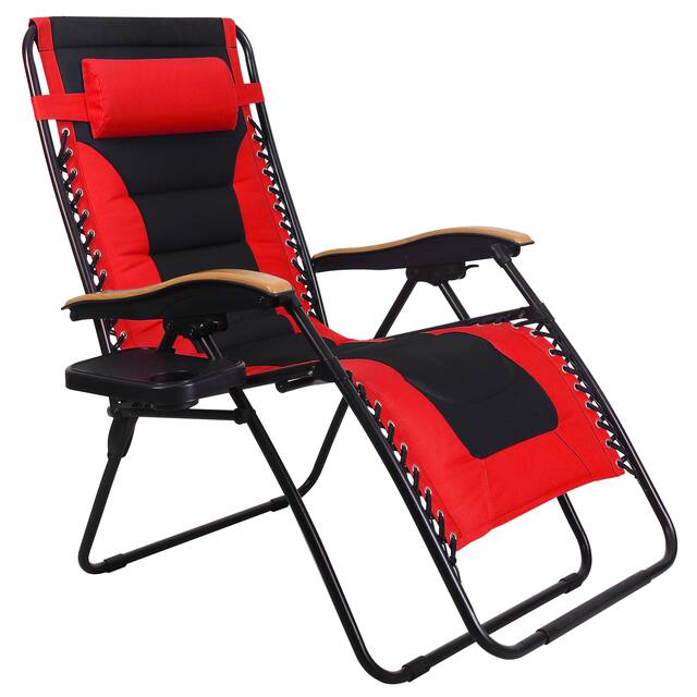 Oversize XL Padded Zero Gravity Lounge Chair Wider Armrest Adjustable Recliner with Cup Holder - Red