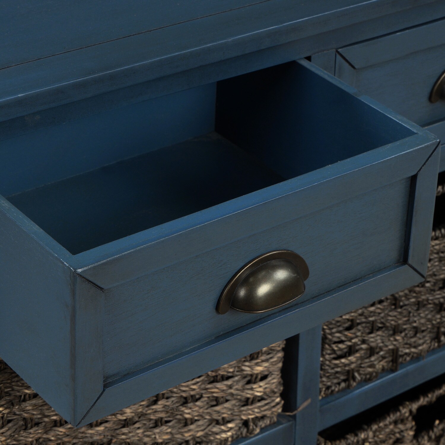 Rustic 2-Drawer Storage Cabinet with 4 Classic Rattan Doors-image