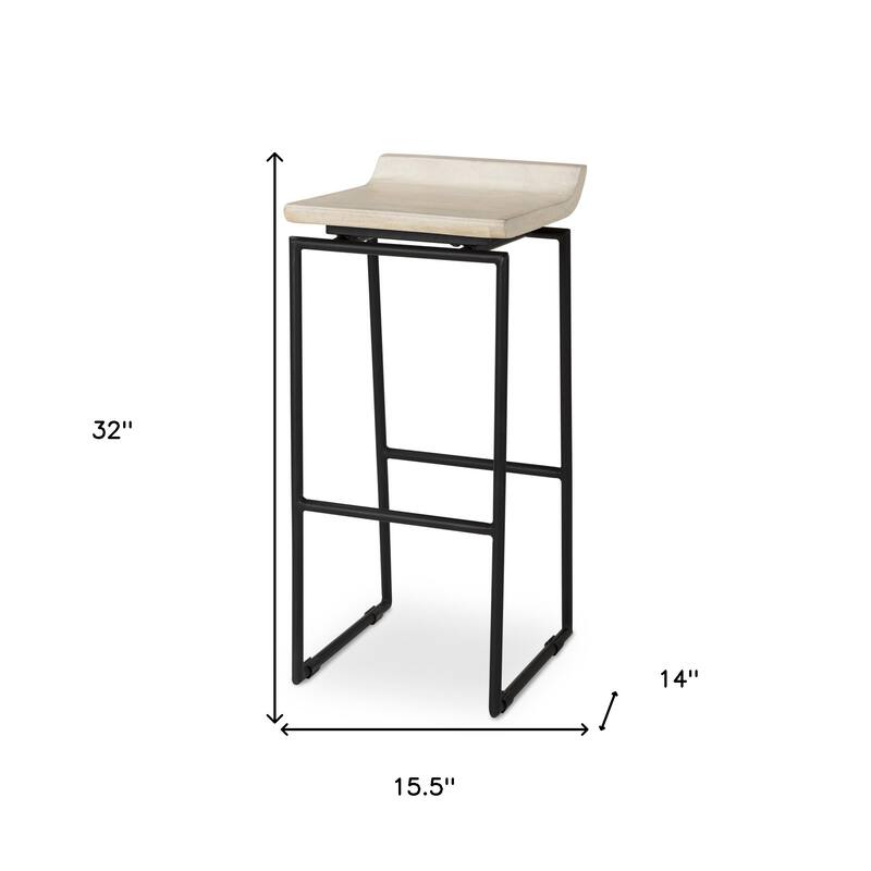 HomeRoots 31" Natural and Black Solid Wood and Metal Low Back Bar Height Bar Chair