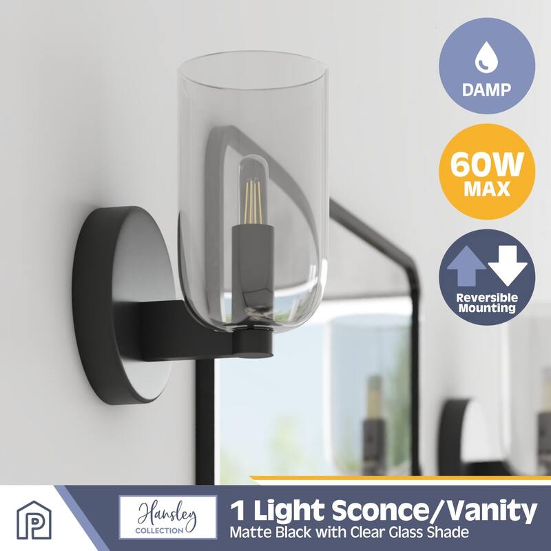 Prominence Home 1-Light Hansley Matte Black Wall Sconce with Clear Glass