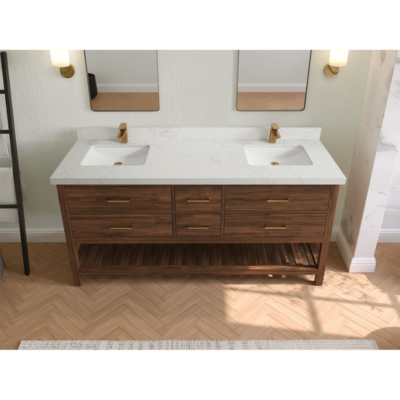 Willow Collections 72 in. W x 22 in. D Parker Solid Teak Double Sink Bathroom Vanity with Countertop