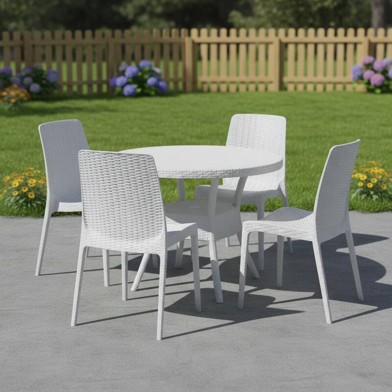 Set of Four White Heavy Duty Plastic Outdoor Stacking Dining Chairs - White