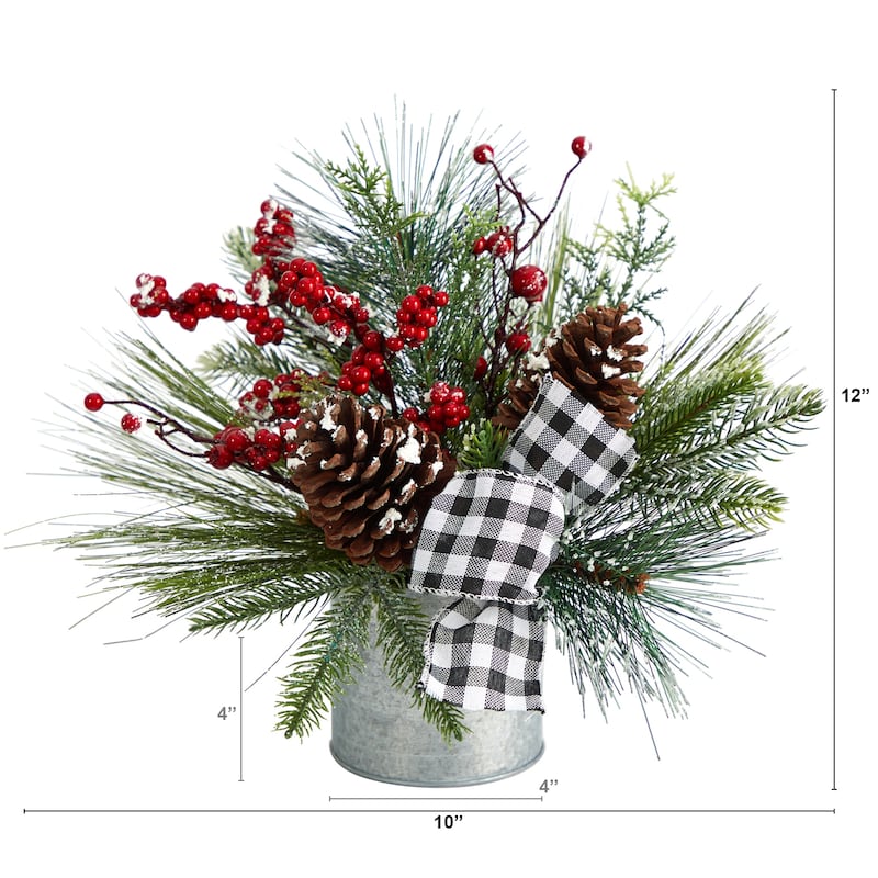 12” Frosted Pinecones and Berries Artificial Christmas Arrangement